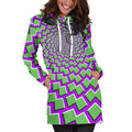 Green Shapes Moving Optical Illusion Pullover Hoodie Dress