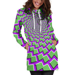 Green Shapes Moving Optical Illusion Hoodie Dress GearFrost