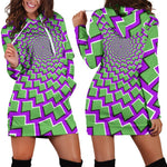 Green Shapes Moving Optical Illusion Hoodie Dress GearFrost