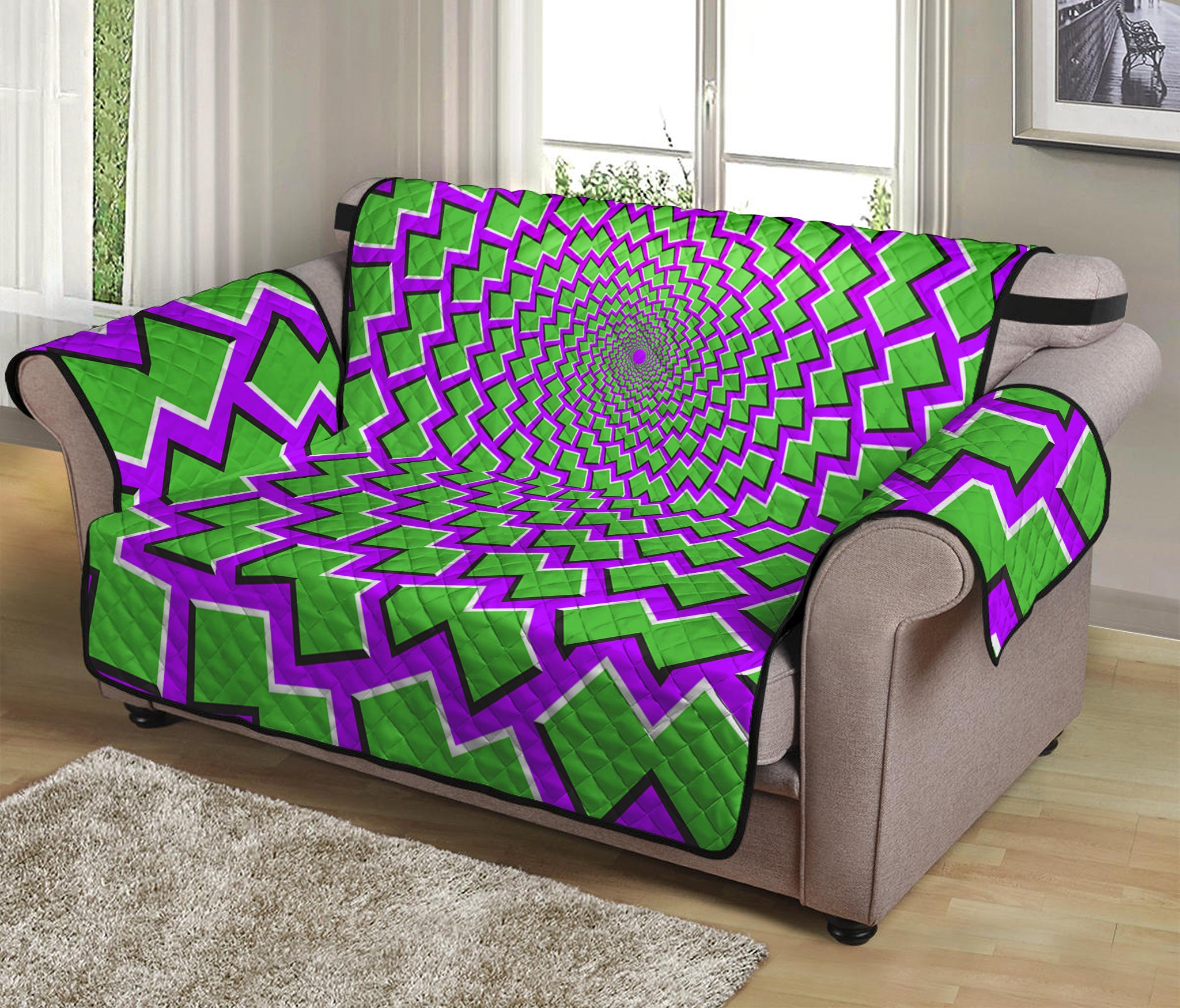 Green Shapes Moving Optical Illusion Loveseat Protector