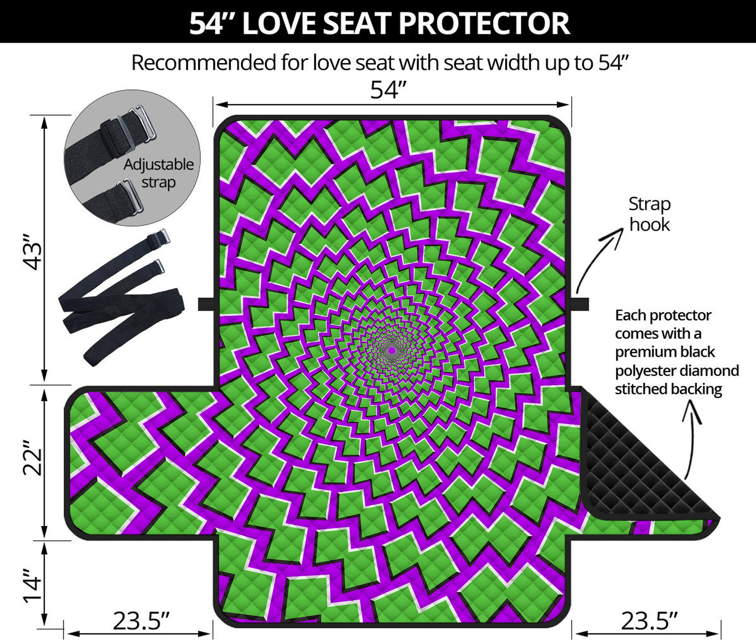 Green Shapes Moving Optical Illusion Loveseat Protector