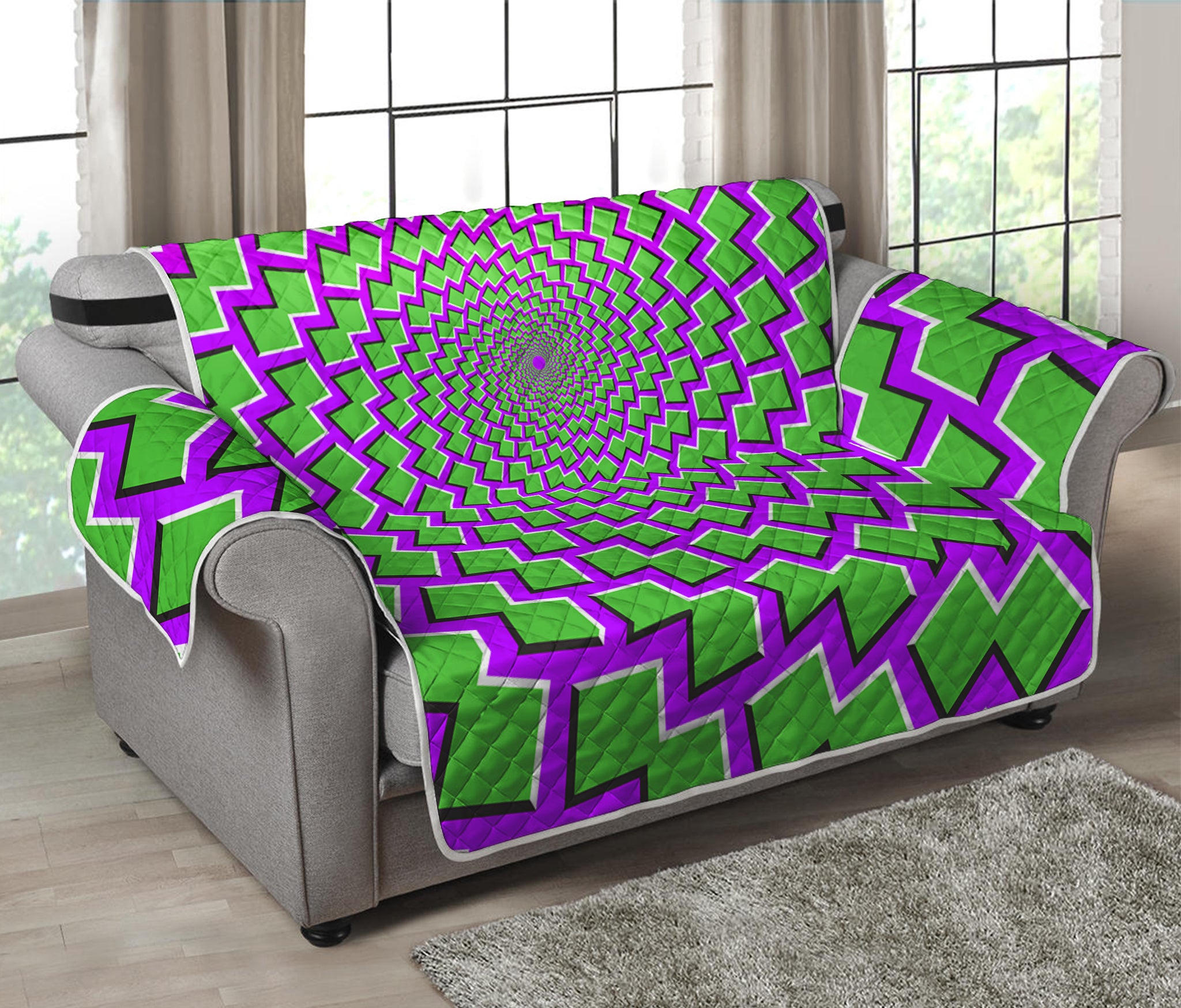 Green Shapes Moving Optical Illusion Loveseat Protector