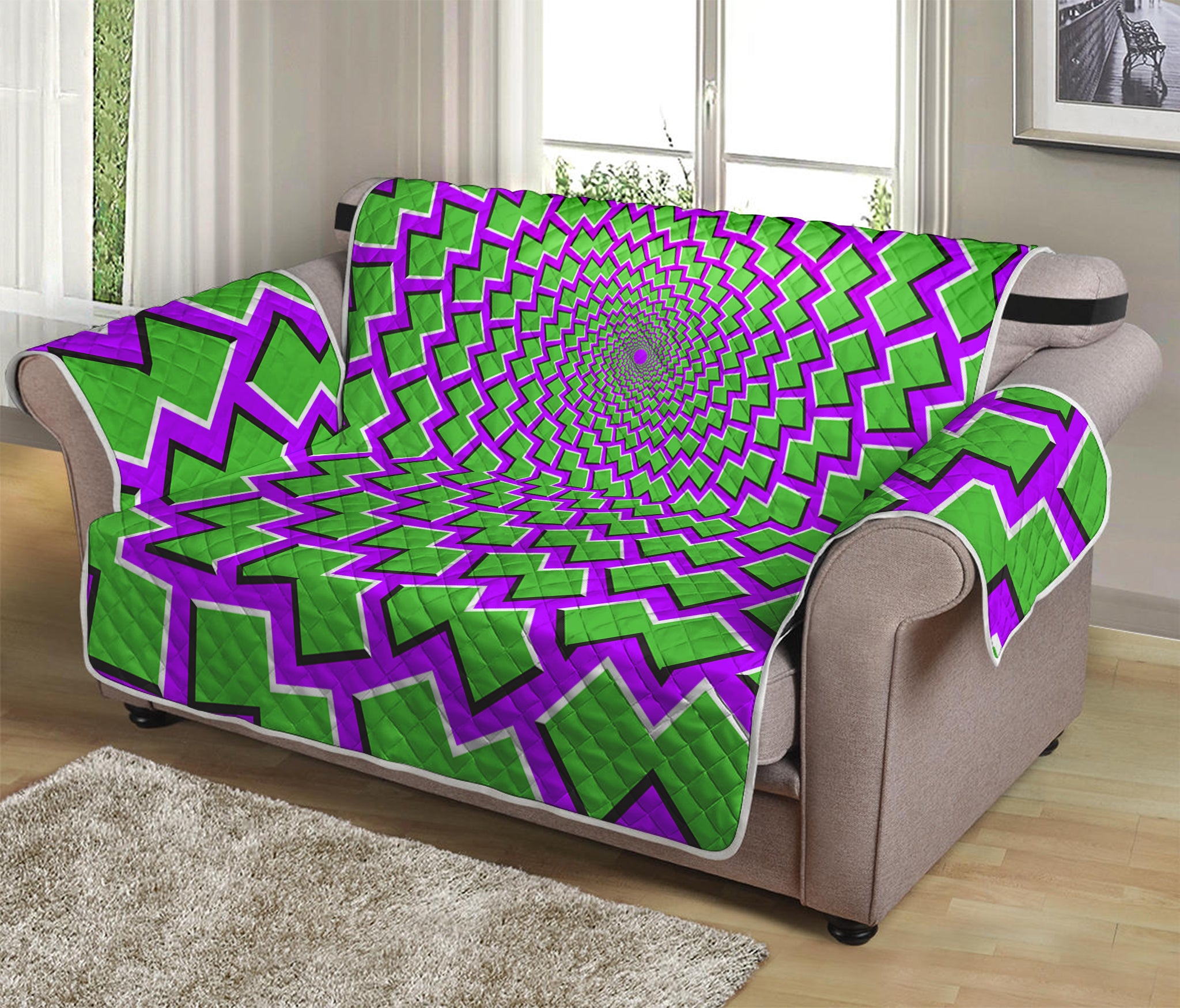 Green Shapes Moving Optical Illusion Loveseat Protector