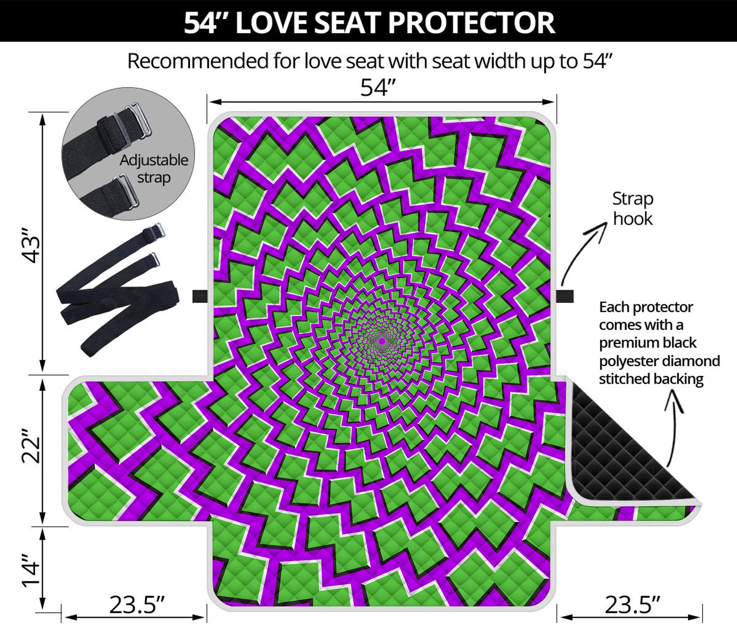 Green Shapes Moving Optical Illusion Loveseat Protector