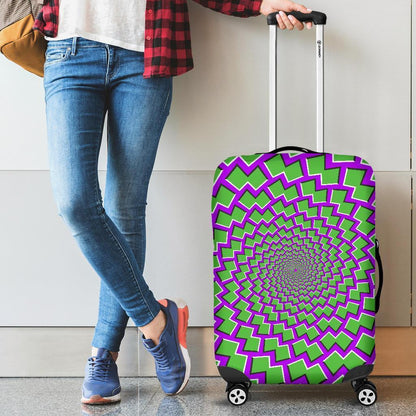 Green Shapes Moving Optical Illusion Luggage Cover GearFrost