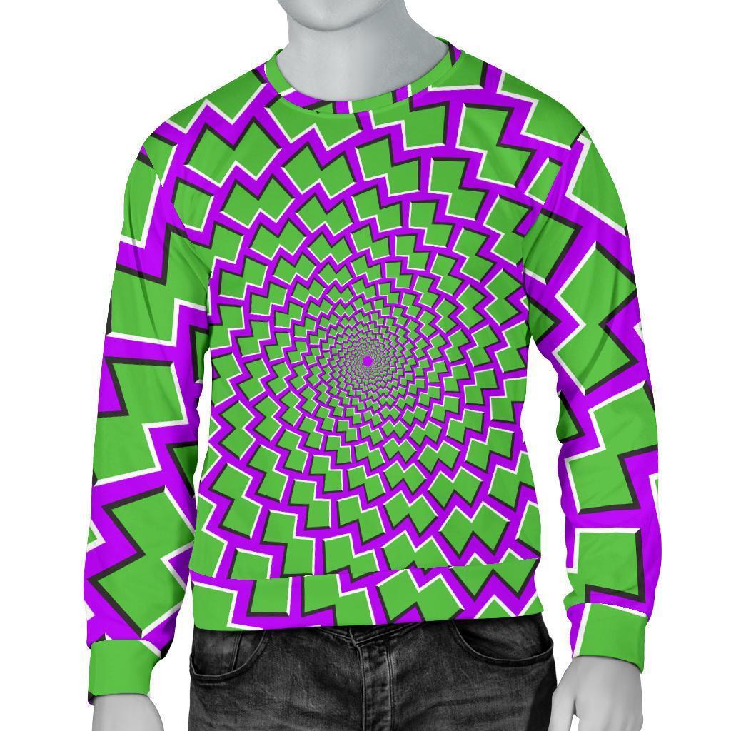 Green Shapes Moving Optical Illusion Men's Crewneck Sweatshirt GearFrost