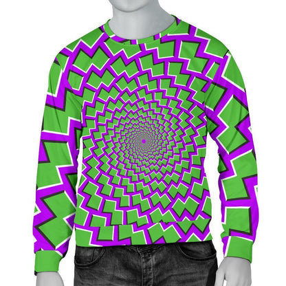 Green Shapes Moving Optical Illusion Men's Crewneck Sweatshirt GearFrost