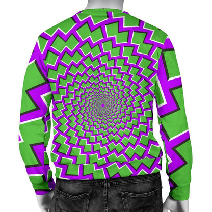 Green Shapes Moving Optical Illusion Men's Crewneck Sweatshirt GearFrost