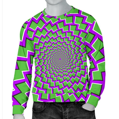 Green Shapes Moving Optical Illusion Men's Crewneck Sweatshirt GearFrost