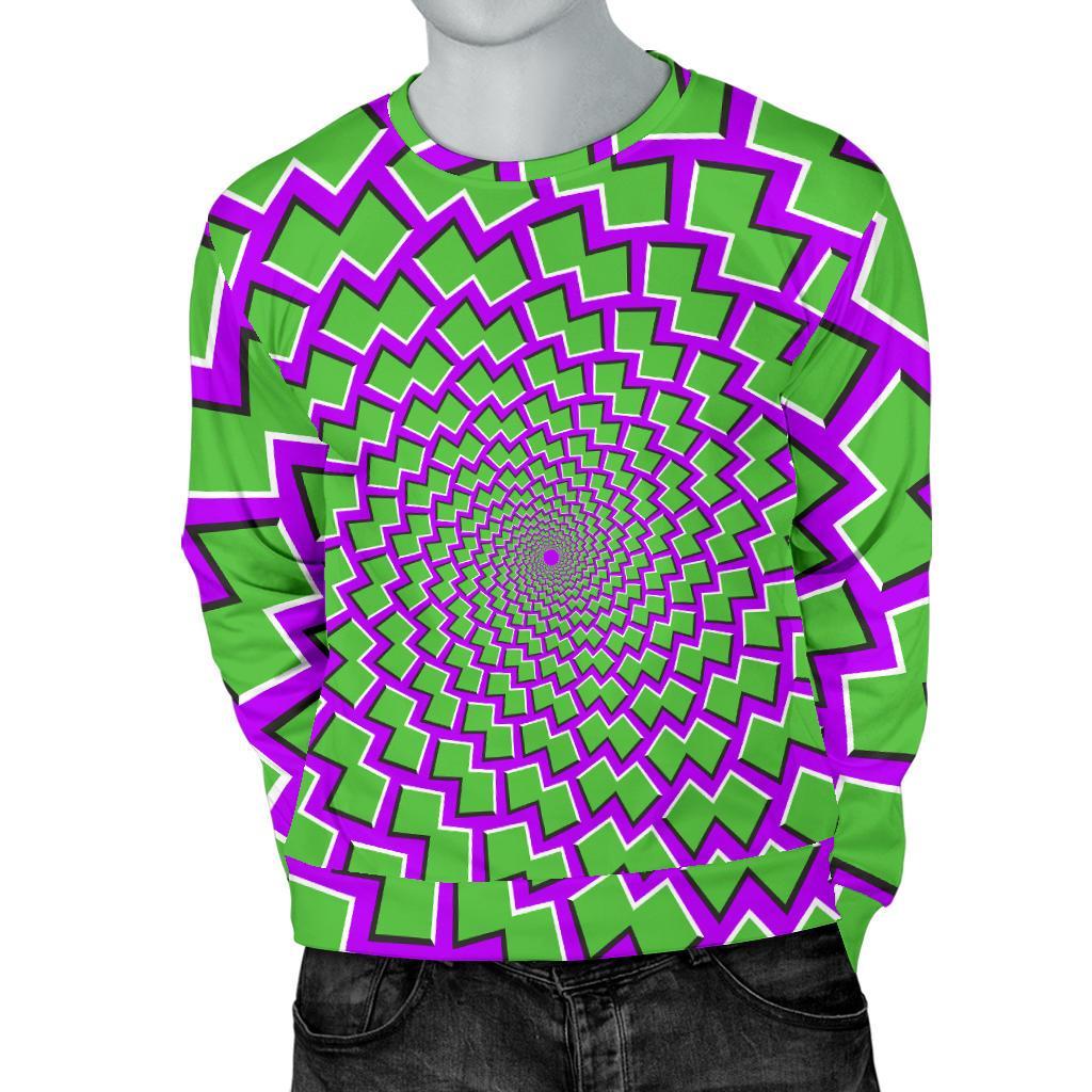 Green Shapes Moving Optical Illusion Men's Crewneck Sweatshirt GearFrost