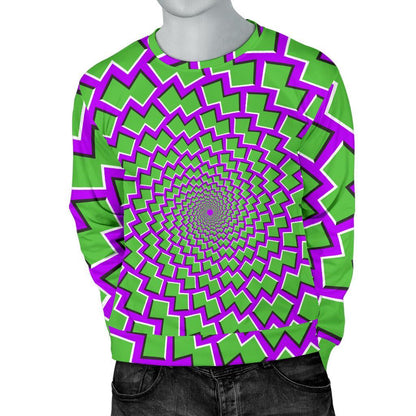 Green Shapes Moving Optical Illusion Men's Crewneck Sweatshirt GearFrost