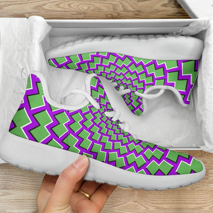 Green Shapes Moving Optical Illusion Mesh Knit Shoes GearFrost