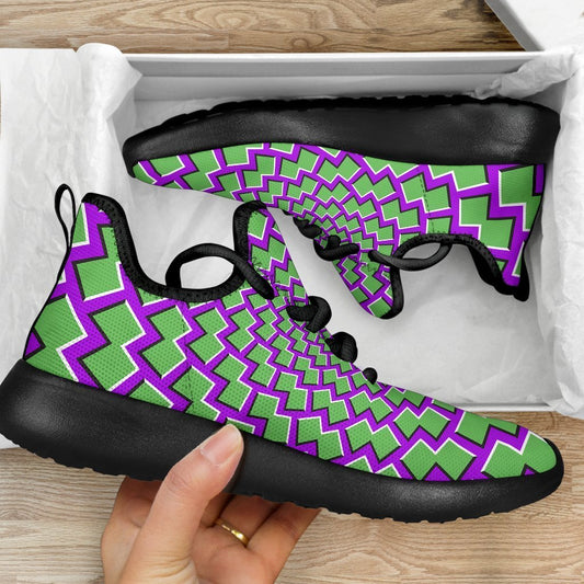Green Shapes Moving Optical Illusion Mesh Knit Shoes GearFrost