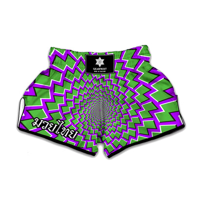 Green Shapes Moving Optical Illusion Muay Thai Boxing Shorts