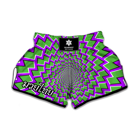 Green Shapes Moving Optical Illusion Muay Thai Boxing Shorts