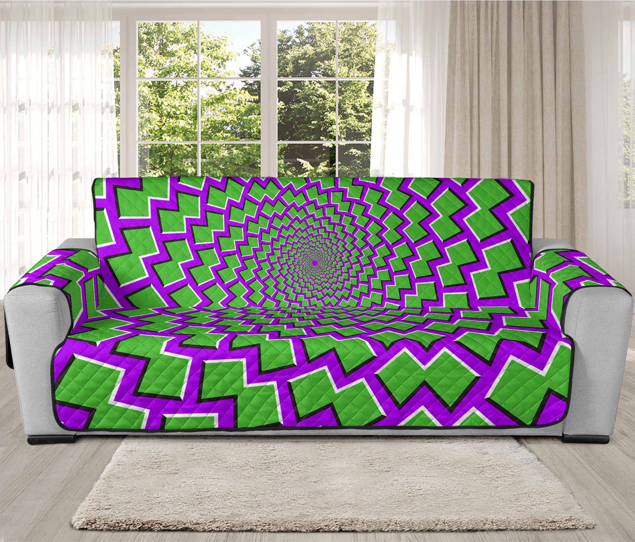 Green Shapes Moving Optical Illusion Oversized Sofa Protector