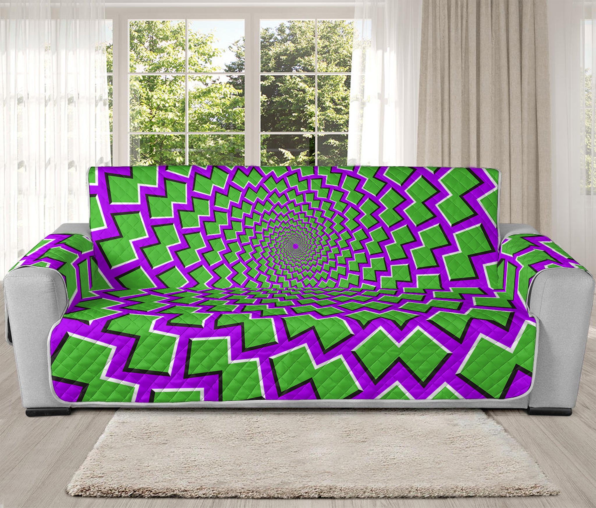 Green Shapes Moving Optical Illusion Oversized Sofa Protector