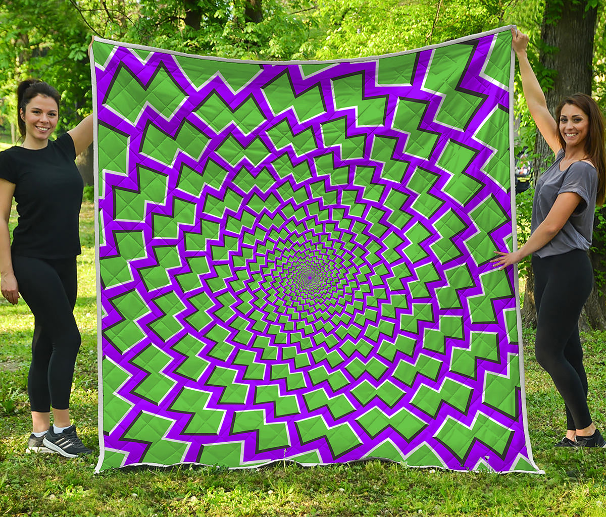 Green Shapes Moving Optical Illusion Quilt