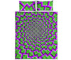 Green Shapes Moving Optical Illusion Quilt Bed Set
