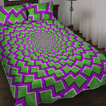 Green Shapes Moving Optical Illusion Quilt Bed Set