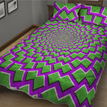 Green Shapes Moving Optical Illusion Quilt Bed Set