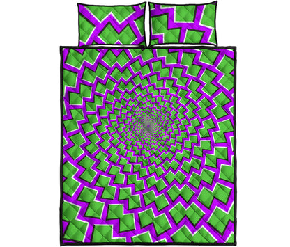 Green Shapes Moving Optical Illusion Quilt Bed Set