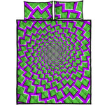 Green Shapes Moving Optical Illusion Quilt Bed Set