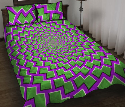 Green Shapes Moving Optical Illusion Quilt Bed Set