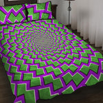Green Shapes Moving Optical Illusion Quilt Bed Set