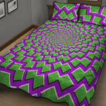 Green Shapes Moving Optical Illusion Quilt Bed Set