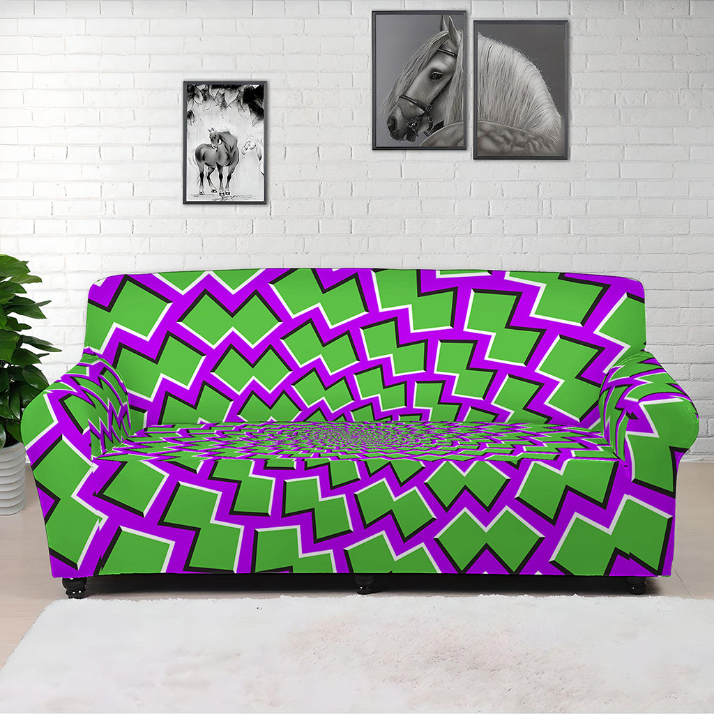 Green Shapes Moving Optical Illusion Sofa Cover