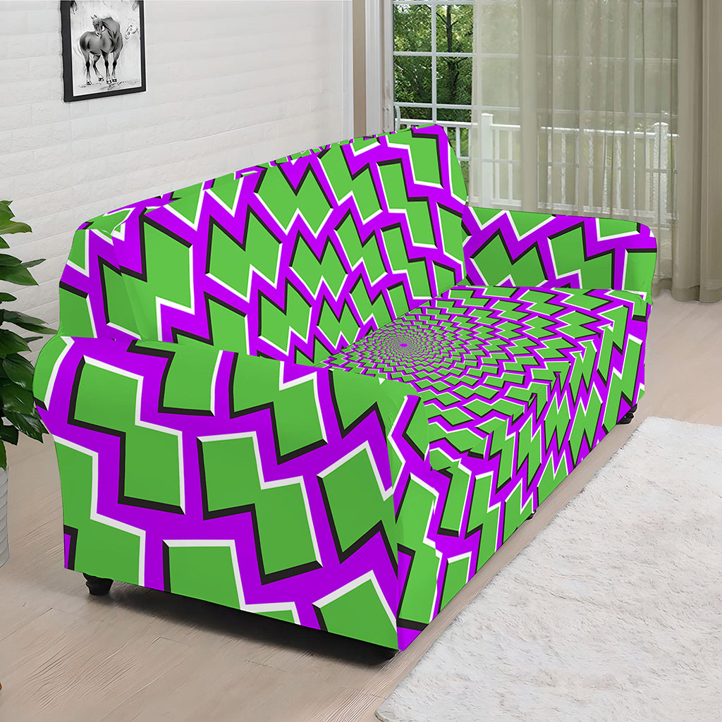 Green Shapes Moving Optical Illusion Sofa Cover