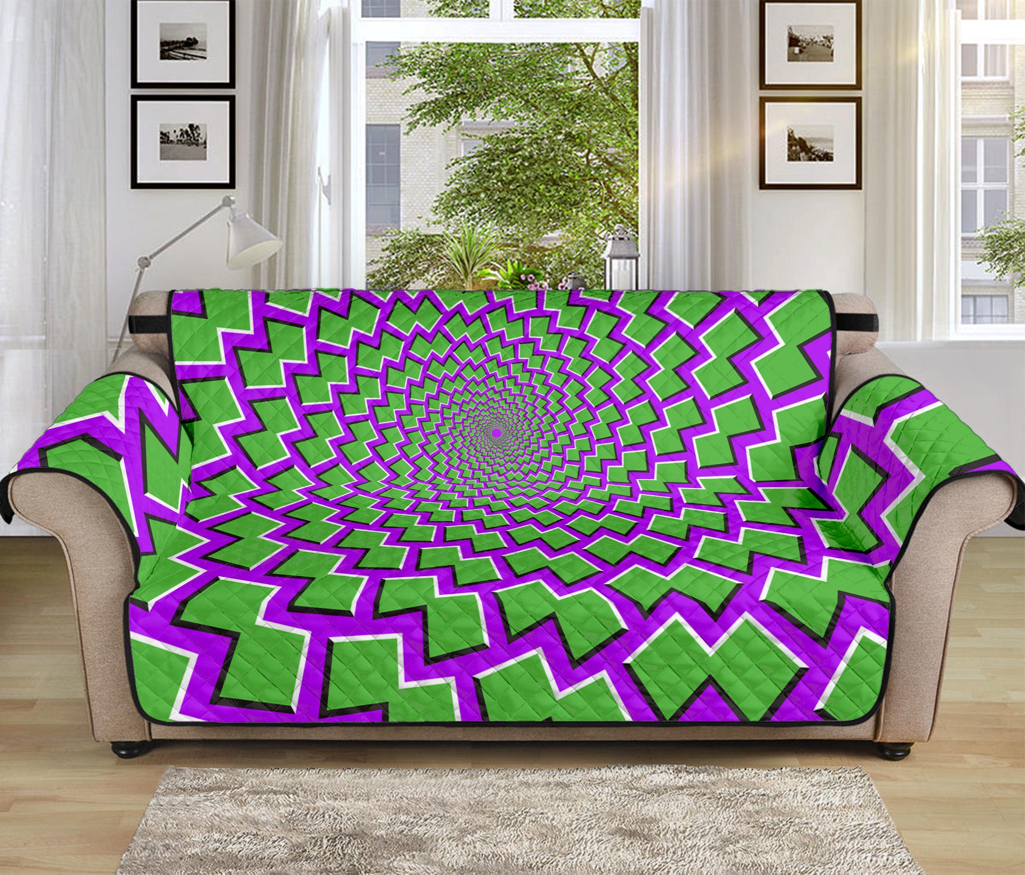 Green Shapes Moving Optical Illusion Sofa Protector