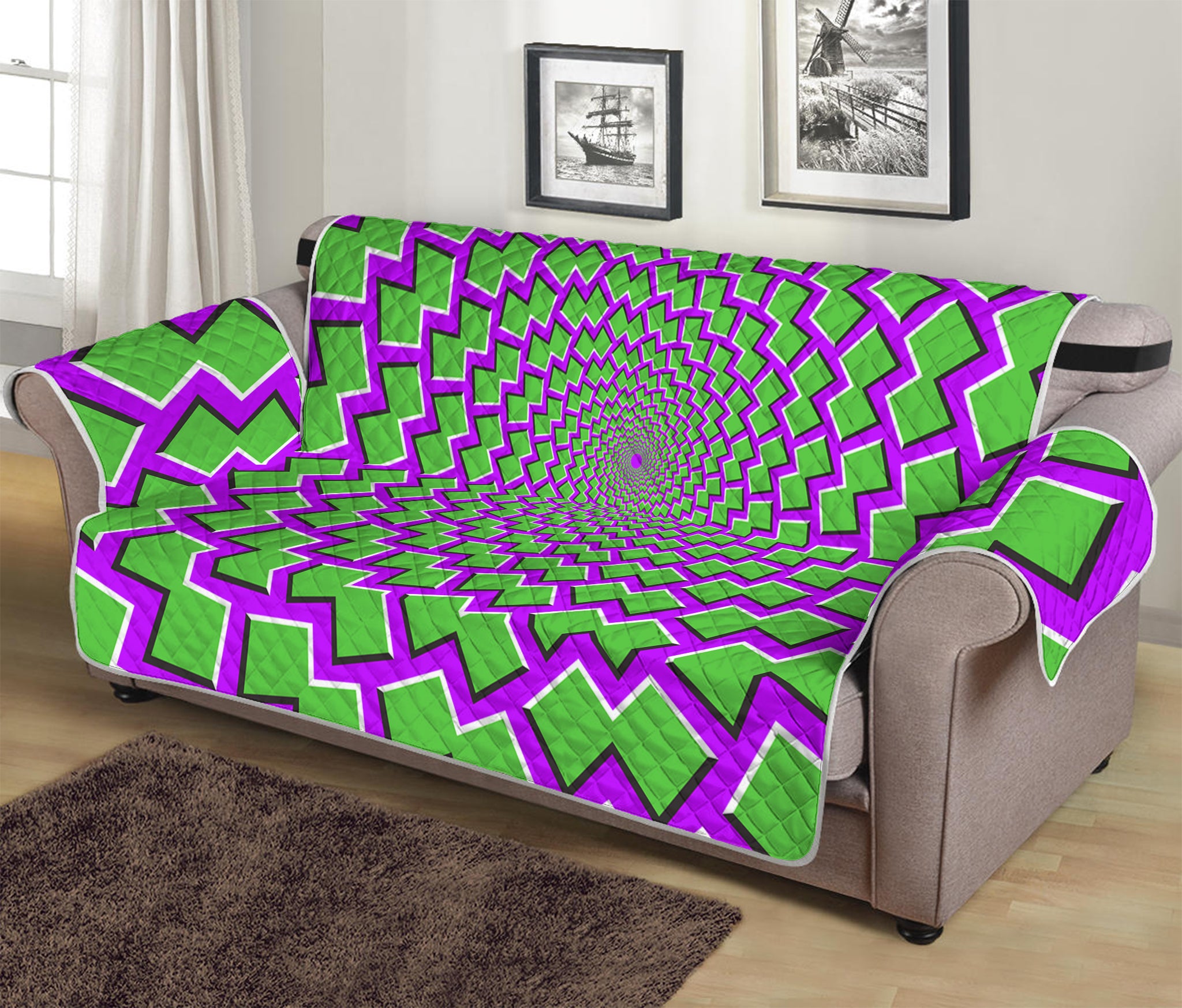 Green Shapes Moving Optical Illusion Sofa Protector