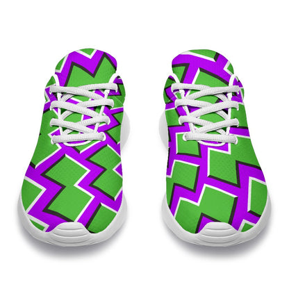 Green Shapes Moving Optical Illusion Sport Shoes GearFrost