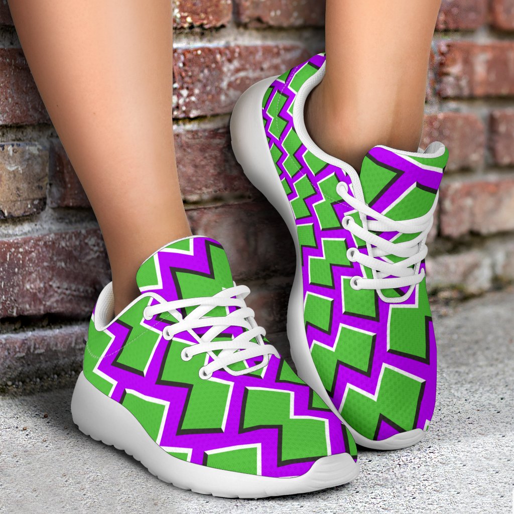 Green Shapes Moving Optical Illusion Sport Shoes GearFrost