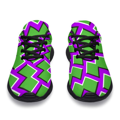 Green Shapes Moving Optical Illusion Sport Shoes GearFrost
