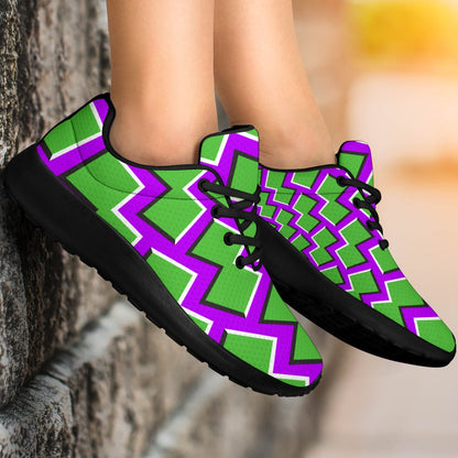 Green Shapes Moving Optical Illusion Sport Shoes GearFrost