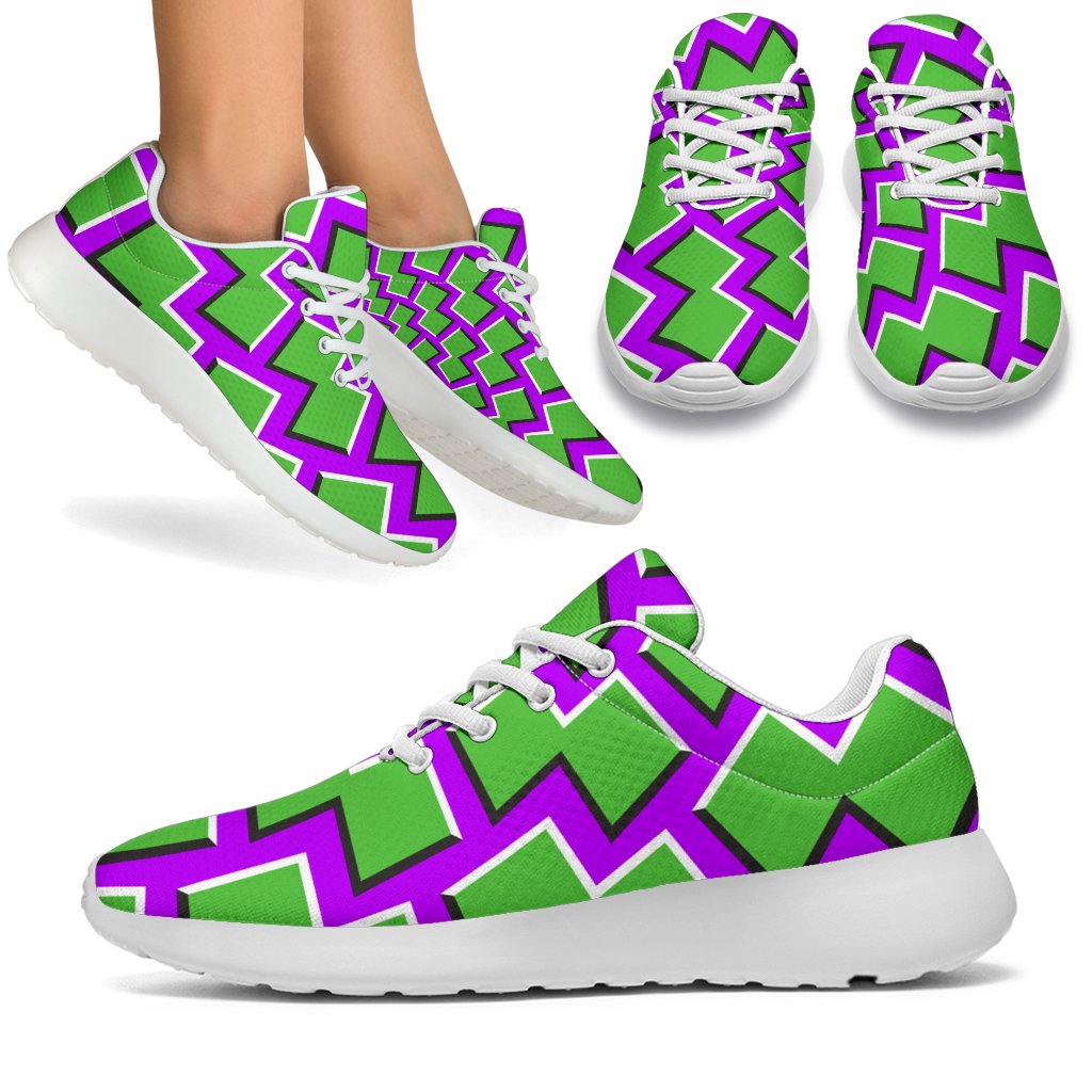 Green Shapes Moving Optical Illusion Sport Shoes GearFrost