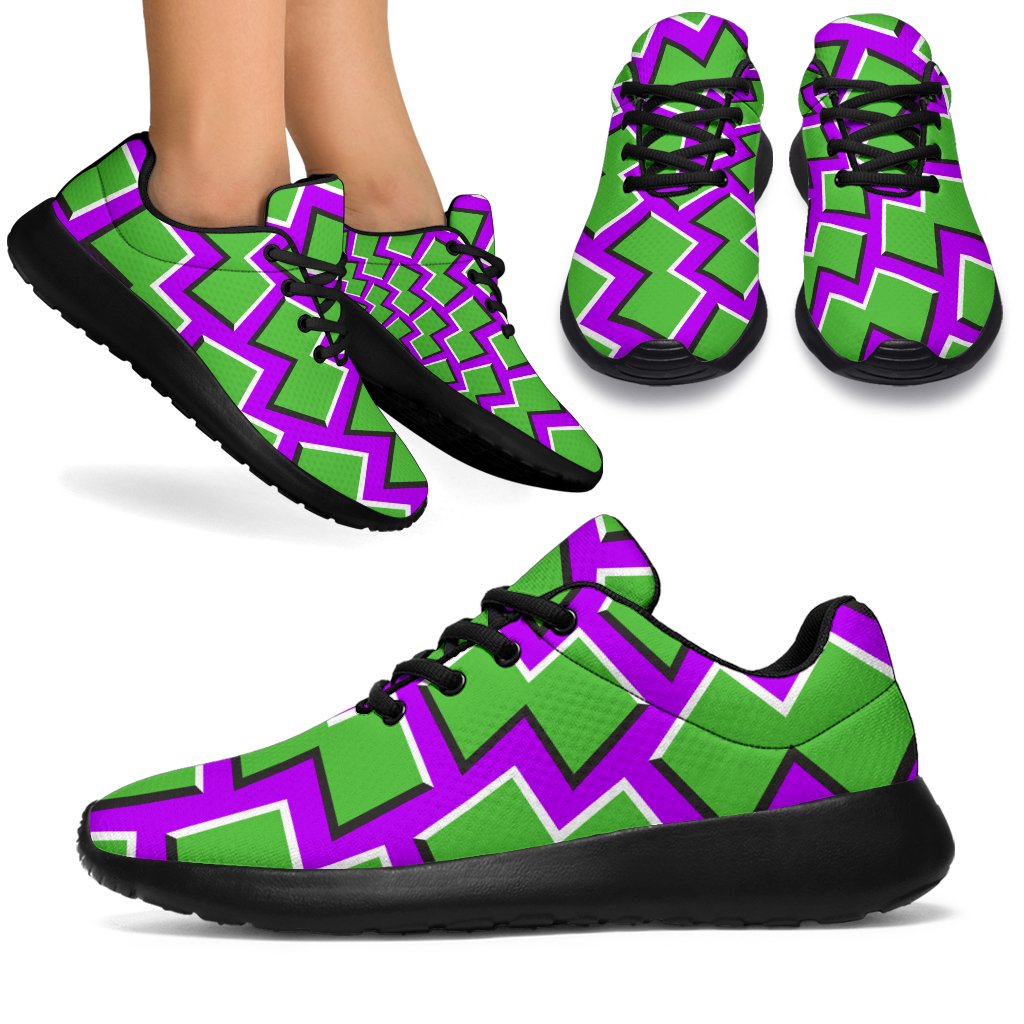 Green Shapes Moving Optical Illusion Sport Shoes GearFrost