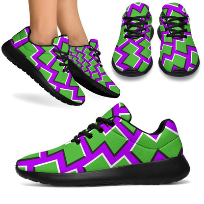 Green Shapes Moving Optical Illusion Sport Shoes GearFrost