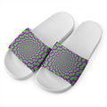 Green Shapes Moving Optical Illusion White Slide Sandals