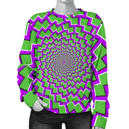 Green Shapes Moving Optical Illusion Women's Crewneck Sweatshirt GearFrost