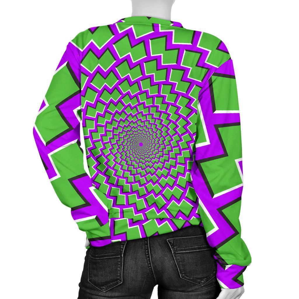 Green Shapes Moving Optical Illusion Women's Crewneck Sweatshirt GearFrost