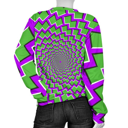 Green Shapes Moving Optical Illusion Women's Crewneck Sweatshirt GearFrost