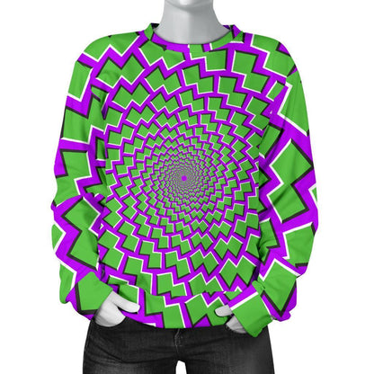 Green Shapes Moving Optical Illusion Women's Crewneck Sweatshirt GearFrost
