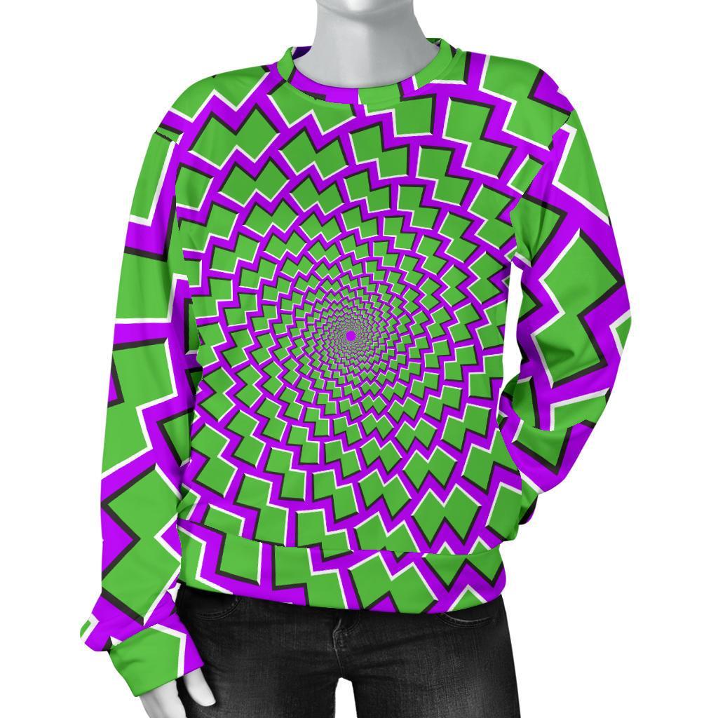 Green Shapes Moving Optical Illusion Women's Crewneck Sweatshirt GearFrost
