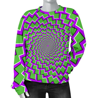 Green Shapes Moving Optical Illusion Women's Crewneck Sweatshirt GearFrost