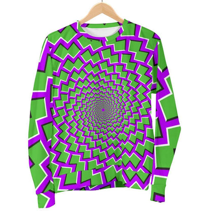 Green Shapes Moving Optical Illusion Women's Crewneck Sweatshirt GearFrost
