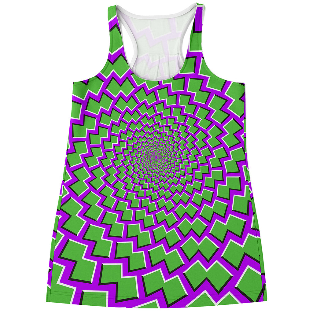 Green Shapes Moving Optical Illusion Women's Racerback Tank Top
